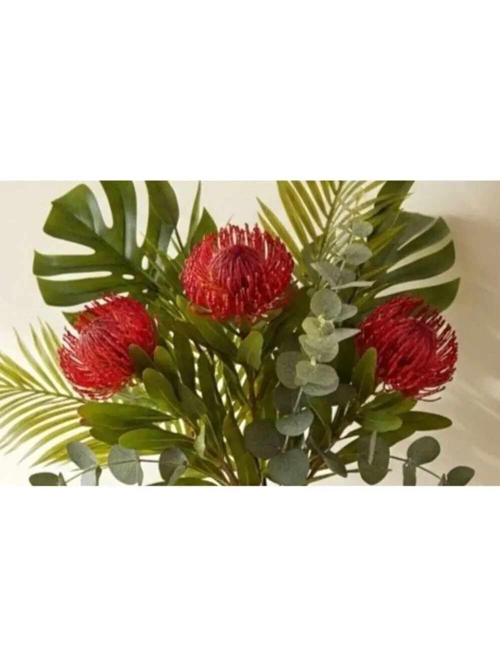 Artificial Red Pincushion Protea Stem | Faux Leucospermum Flower | Tropical Flor
